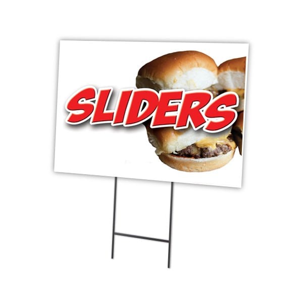 Sliders Mini Burger Yard & Stake outdoor plastic coroplast window, C-1824-DS-Sliders Mini Burger